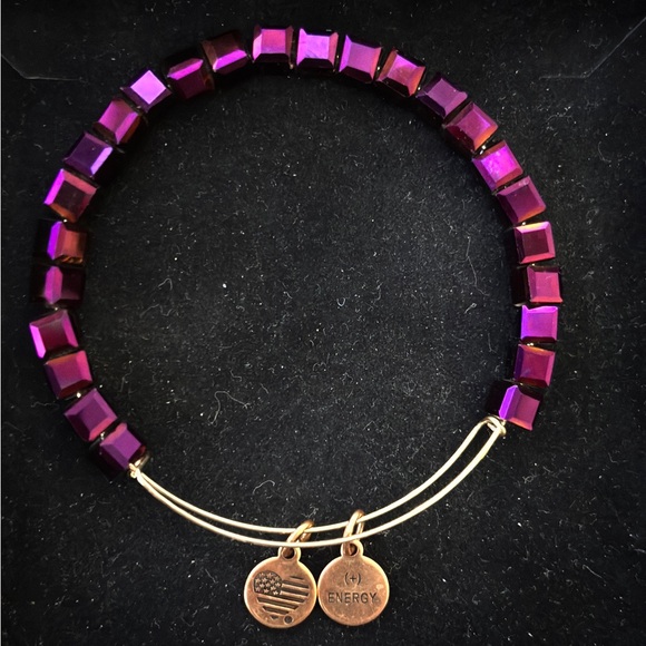 ALEX AND ANI SQUARE Vibrant Purple Beaded IRIDESCENT Bracelet with Charms - Picture 2 of 4